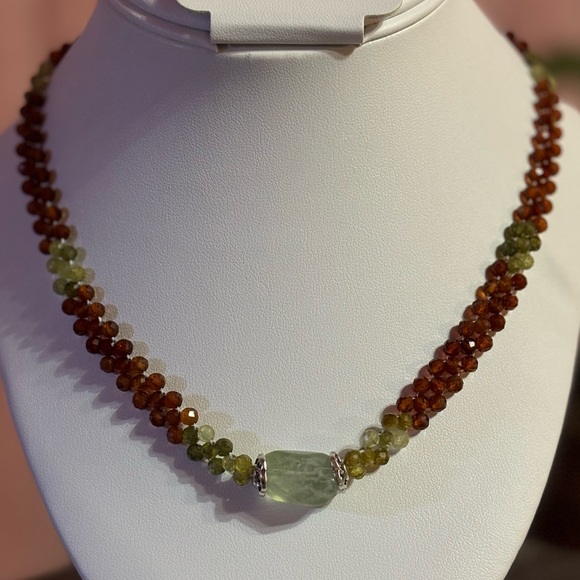 Hand crafted necklace genuine orange and green garnet focal green stone 18 in - Picture 5 of 6